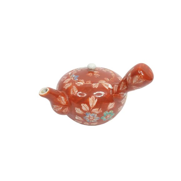 Kyusu Teapot with 4 Cups Small Tea Set Asian Rusty Red Floral Bowl Vase Tea Saki - Picture 3 of 12